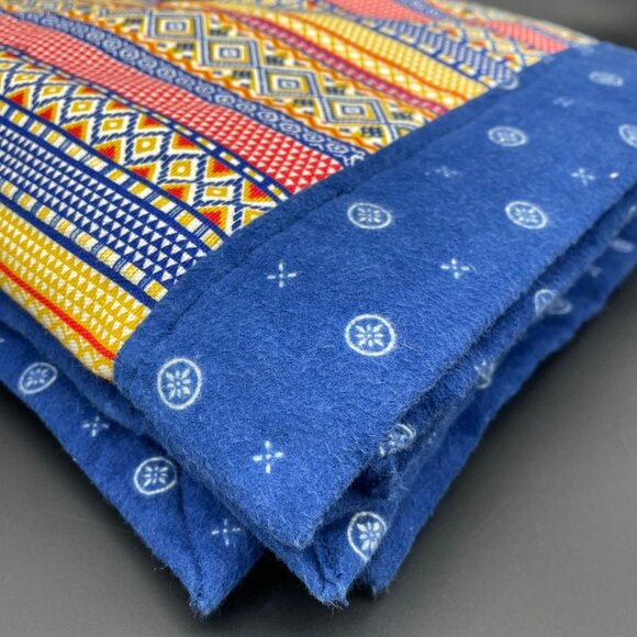 Vintage Flannel Throw Blanket Blue Orange Red Tribal Small Toddler Lap Handmade - Picture 6 of 10
